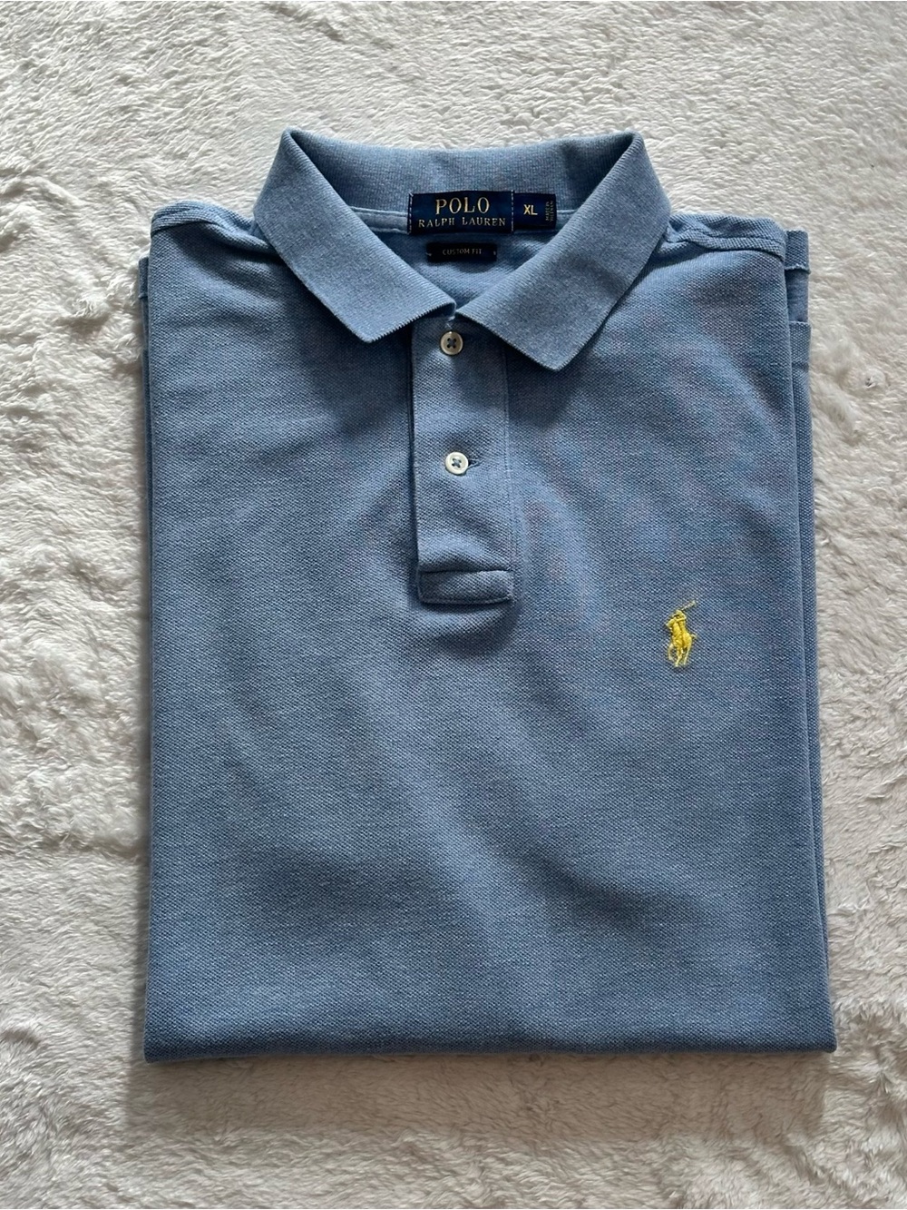 Polo Ralph Lauren Shirt Men XL Custom Fit Blue Pique Mesh Yellow Pony 24x30
